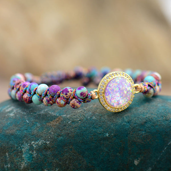 Radiant Opal and Mystic Jasper Energy Bracelet with Iridescent Gemstone Accents