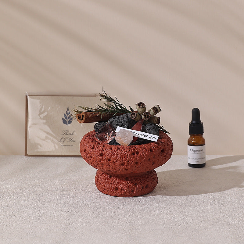 Volcanic Stone Essential Oil Diffuser Bowl with Natural Crystals for Spiritual Energy Cleansing