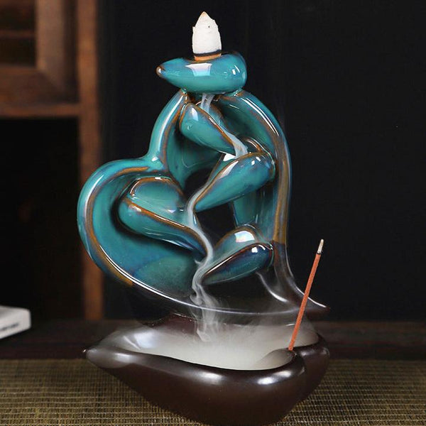 Handcrafted Ceramic Backflow Incense Burner with Lotus and Mountain Design for Tranquil Meditation and Aromatherapy