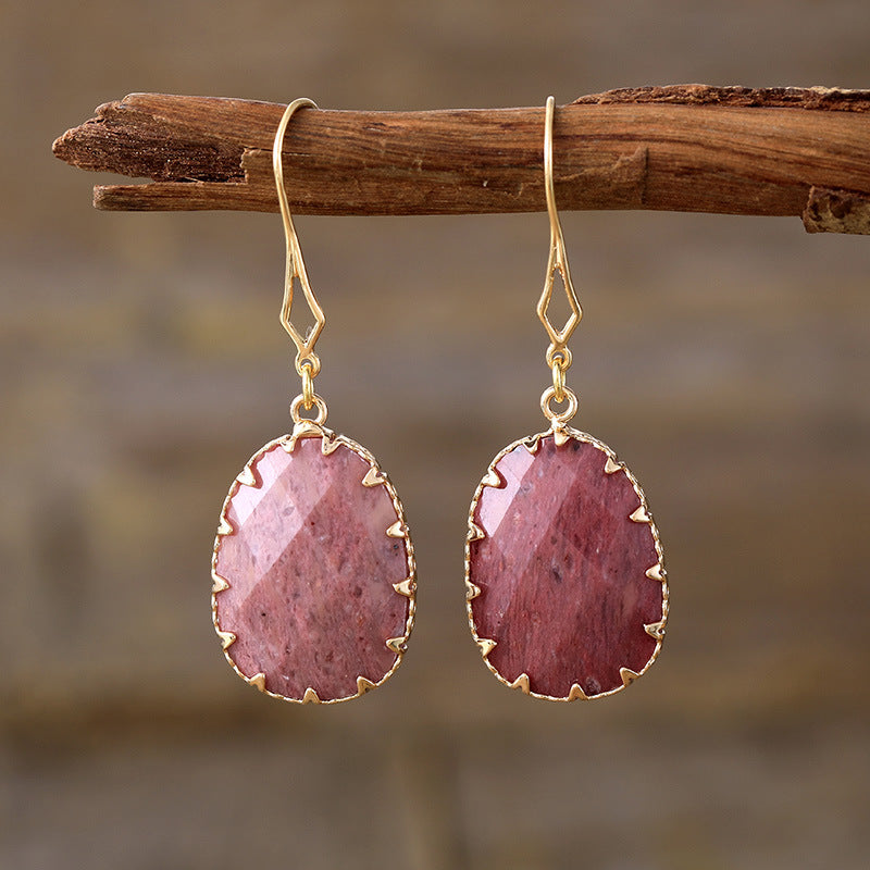 Oval Gemstone Drop Earrings with Gold Detailing for Spiritual Healing and Emotional Balance