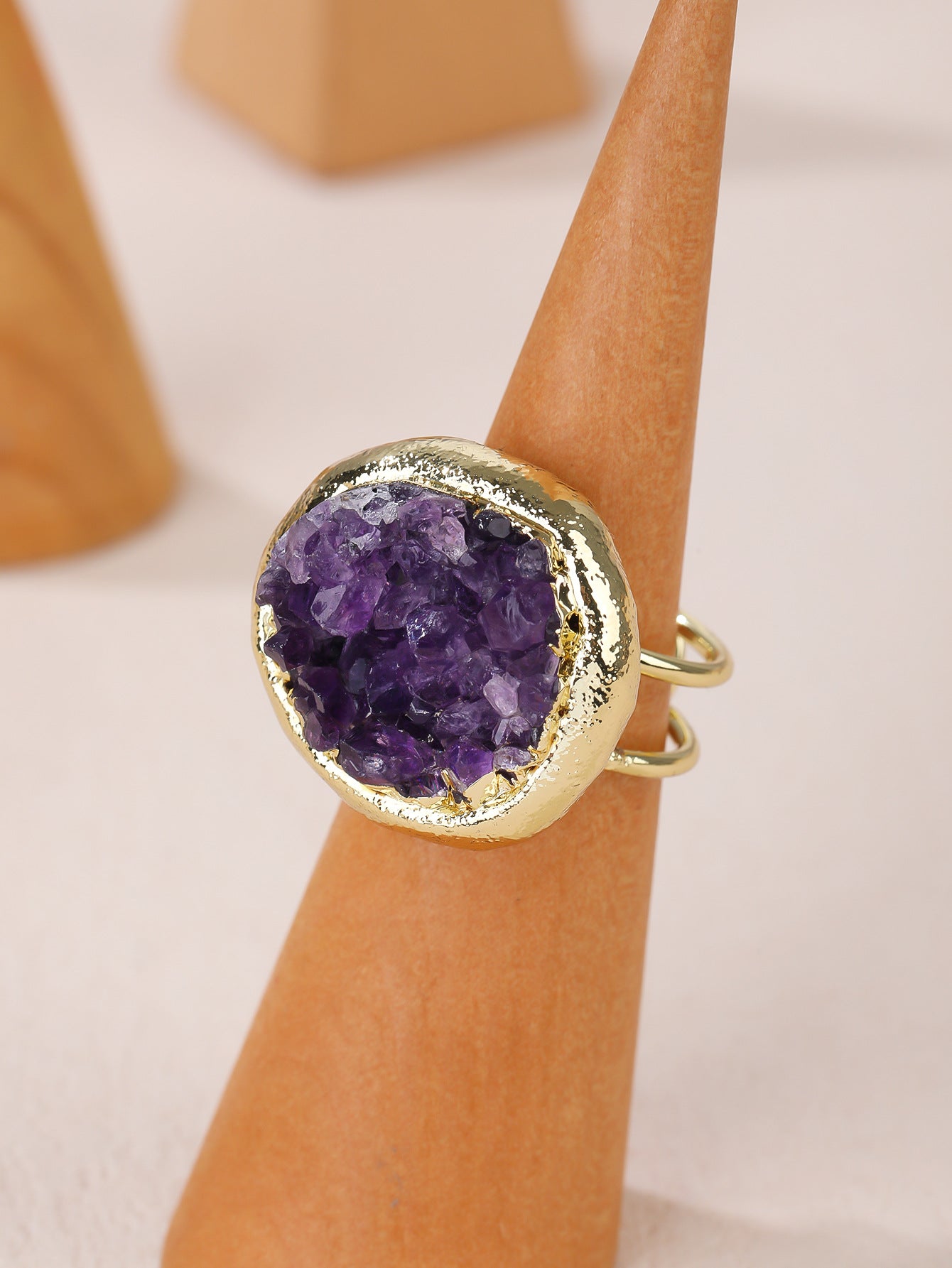 Amethyst Druzy Statement Ring with Gold Plating – Spiritual Healing Crystal Ring