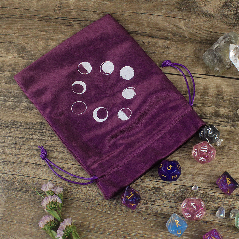 Mystical Moon Phases Velvet Drawstring Pouch for Tarot, Crystals, and Spiritual Tools