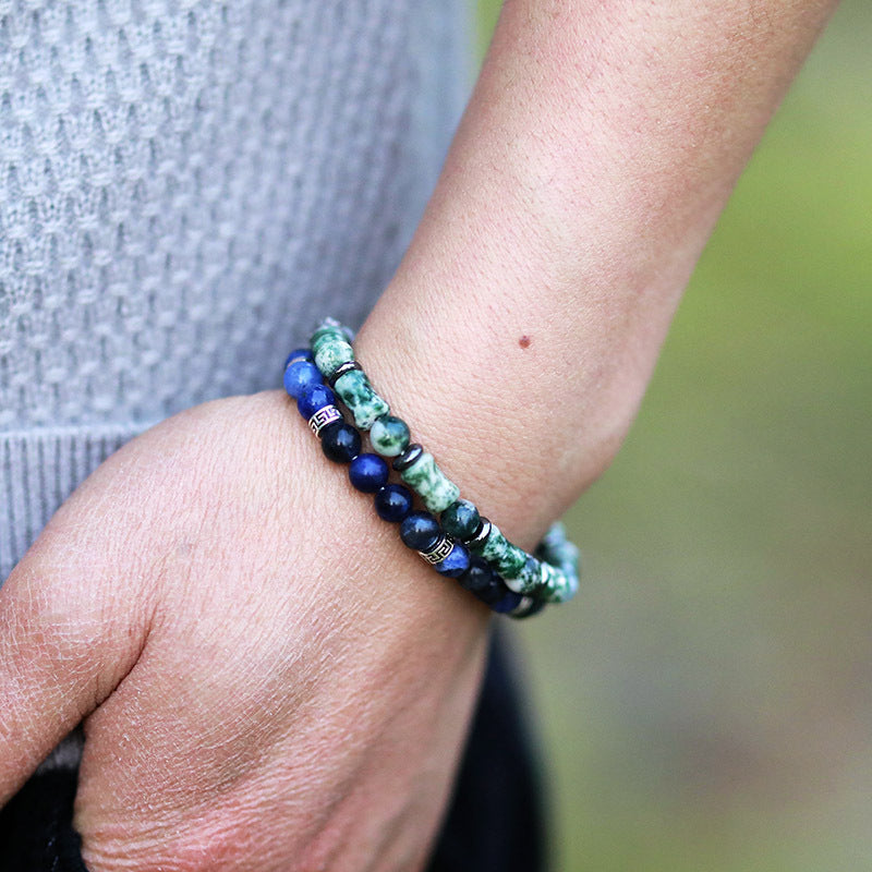 Sodalite and Green Jasper Dual Energy Bracelet for Spiritual Wisdom and Grounding Protection