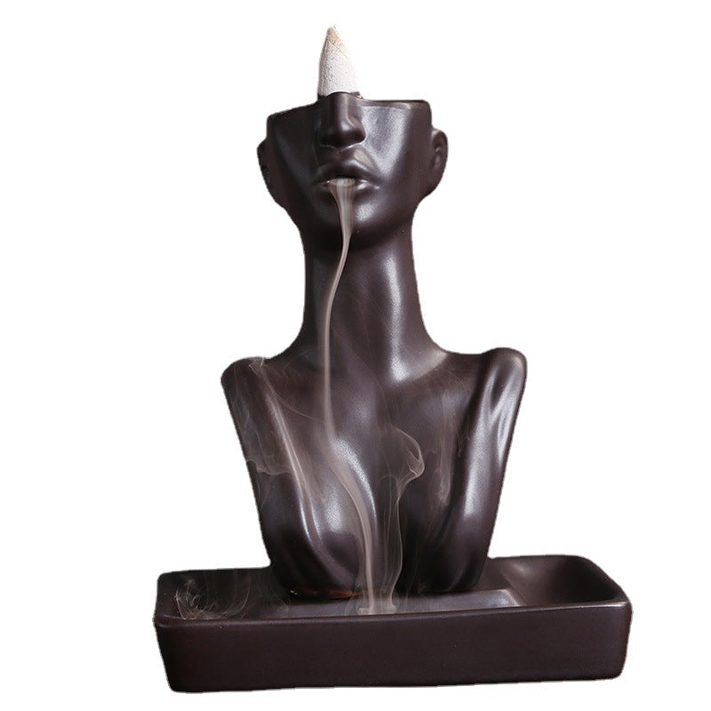 Modern Bust Ceramic Backflow Incense Burner – Elegant Aroma Diffuser for Meditation and Relaxation