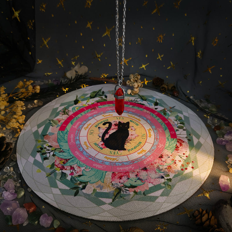 Elegant Black Cat Pendulum Divination Mat for Spiritual Guidance and Energy Reading - Mystical Divination Tool for Crystal Healing and Tarot Practices