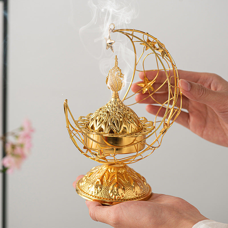 Celestial Moon Incense Holder with Hanging Star - Spiritual Décor for Meditation and Relaxation