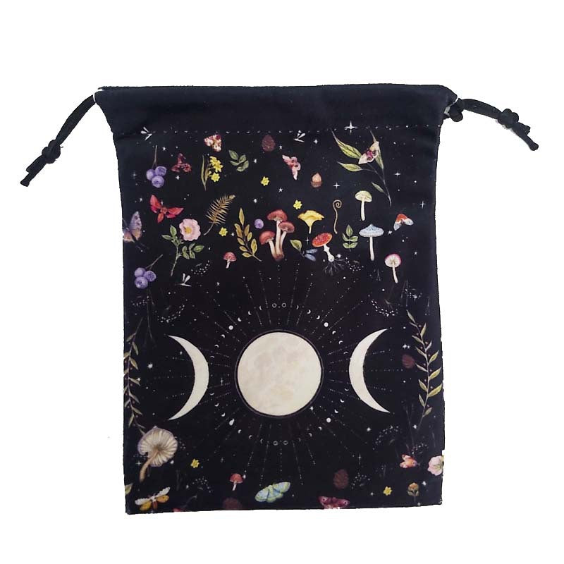 Mystical Moon & Nature Themed Velvet Drawstring Pouches for Tarot Cards and Spiritual Accessories