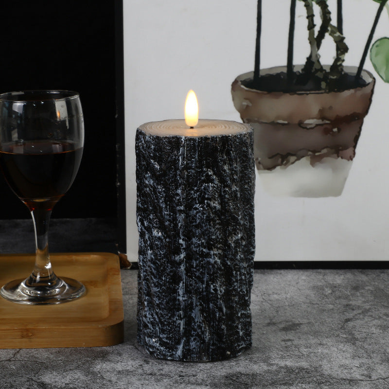 Rustic Log-Inspired Flameless LED Candles - Natural Ambiance for Spiritual Spaces