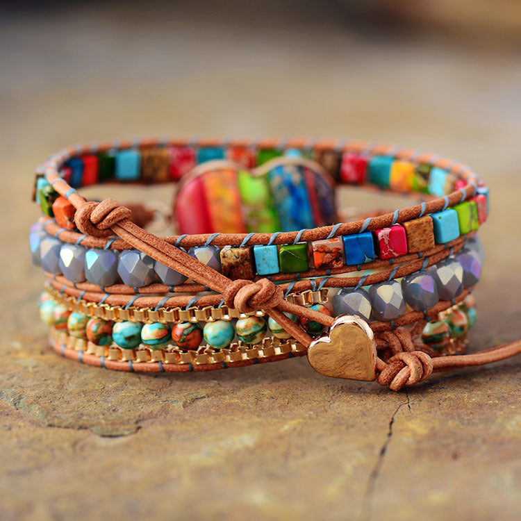 Rainbow Heart Chakra Wrap Bracelet