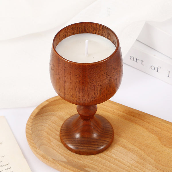 Vintage Wooden Goblet Candle for Meditation, Altar Decoration, and Spiritual Rituals