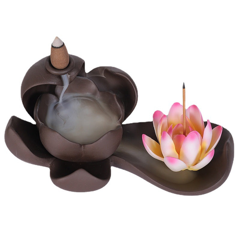 Lotus Flower Backflow Incense Burner with Incense Stick Holder for Meditation, Yoga, and Spiritual Cleansing