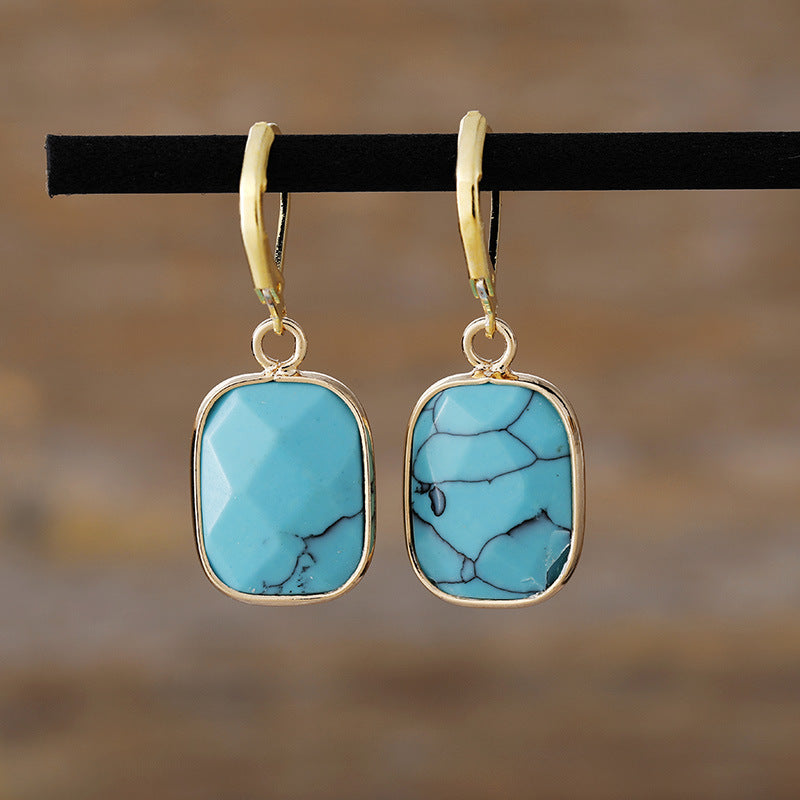 Rectangular Gemstone Dangle Earrings with Gold Accents for Spiritual Protection and Balance