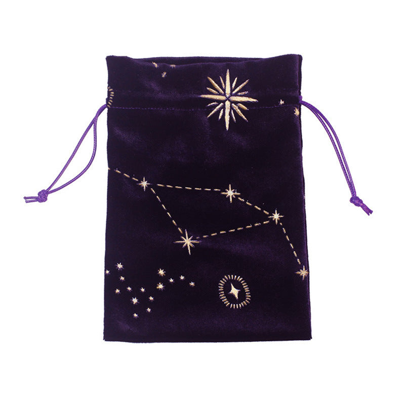 Celestial Velvet Drawstring Bag for Tarot Cards, Crystals, and Spiritual Essentials - Constellation Embroidery in Deep Purple