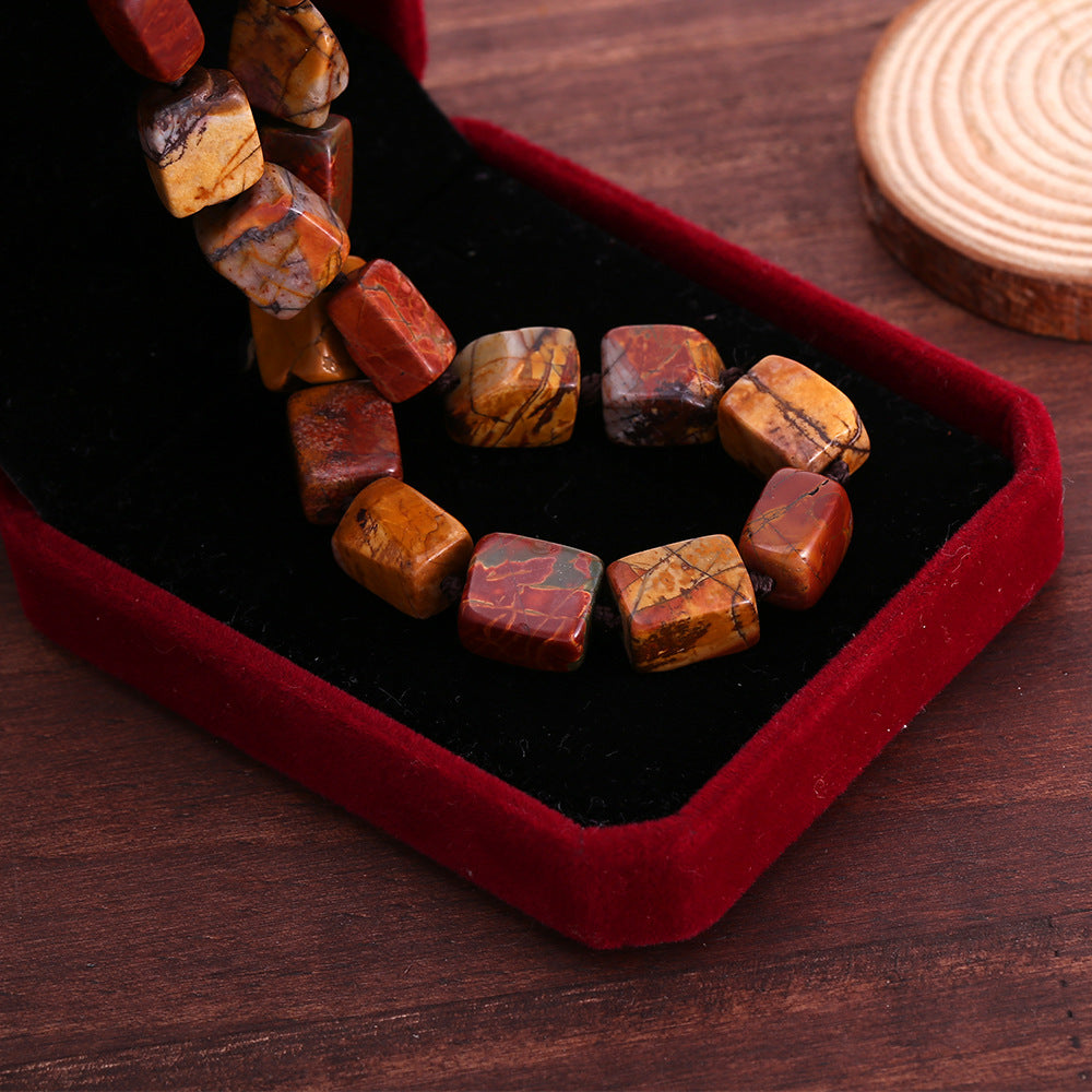 Earthy-Toned Rectangular Gemstone Necklace for Grounding and Natural Energy Balance