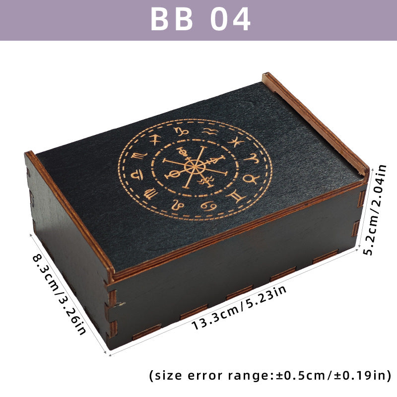 Mystical Wooden Tarot Storage Box with Sacred Symbols – Ideal for Tarot Cards, Crystals, and Ritual Tools