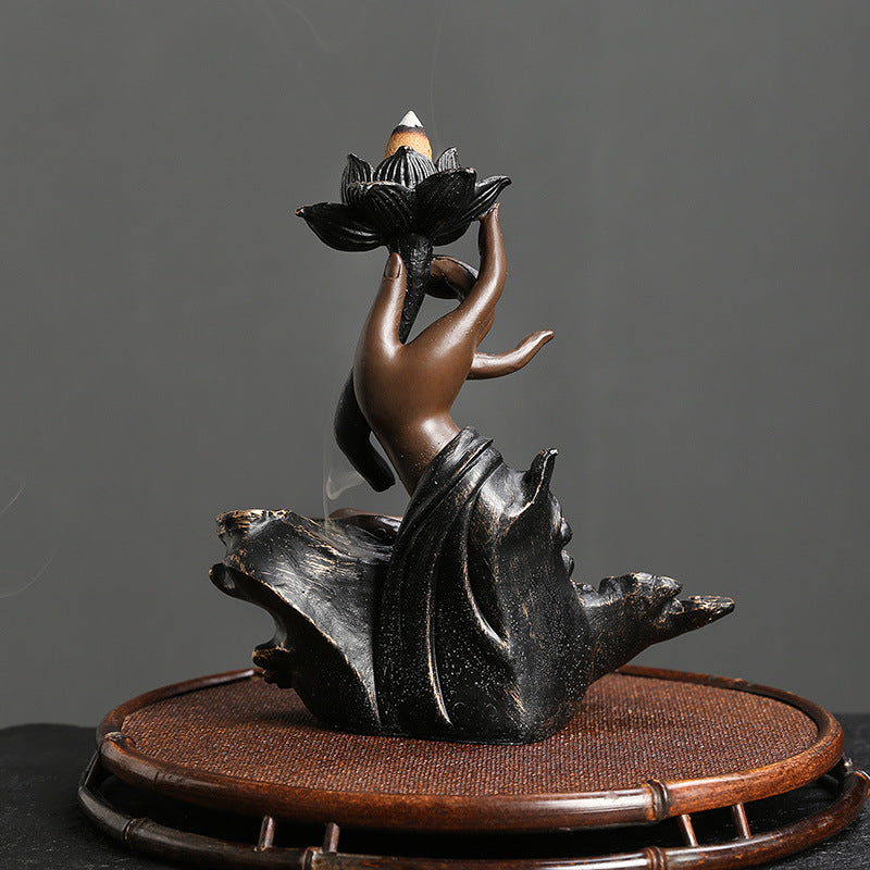 Handcrafted Lotus Hand Incense Burner for Spiritual Meditation and Aromatherapy