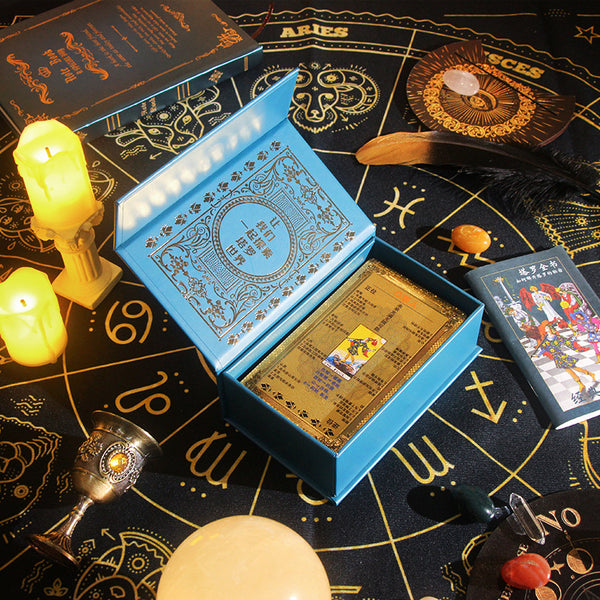 Golden Tarot Deck with Chinese Interpretations - Luxurious Foil Cards for Spiritual Guidance and Divination