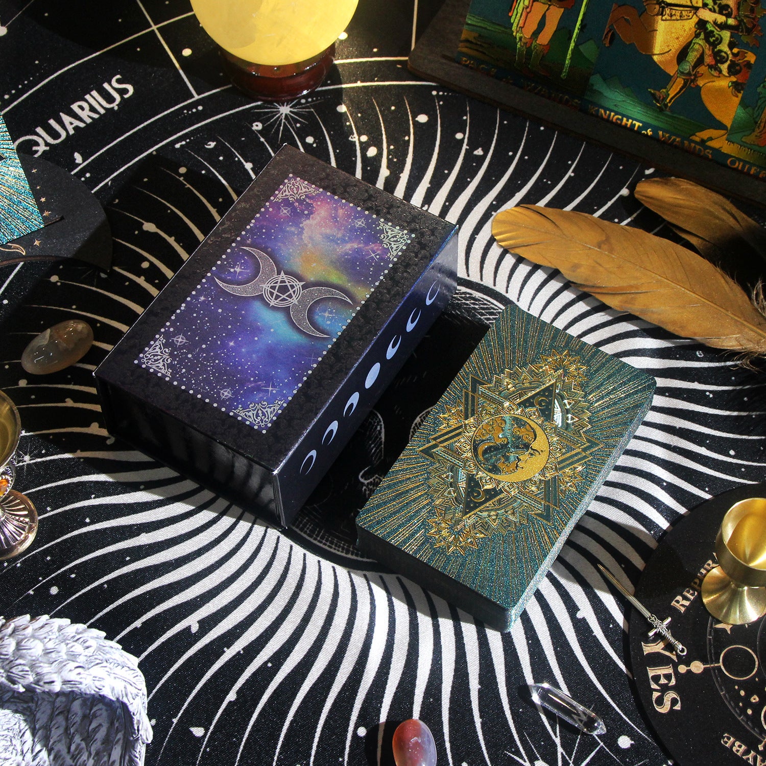 Holographic Tarot Deck for Cosmic Guidance and Spiritual Alignment - 78 Card Set with Celestial Designs and Guidebook