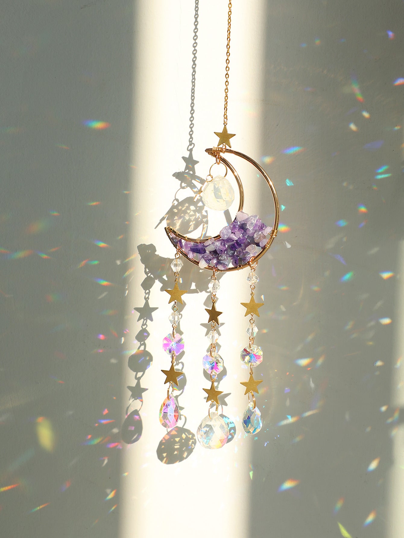 Crystal Moon Sun Catcher - Healing Gemstone Hanging Decor