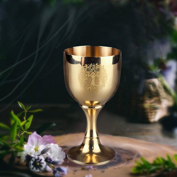 Gold-Plated Altar Chalices with Sacred Symbols – Perfect for Rituals, Ceremonies, and Wiccan Practices