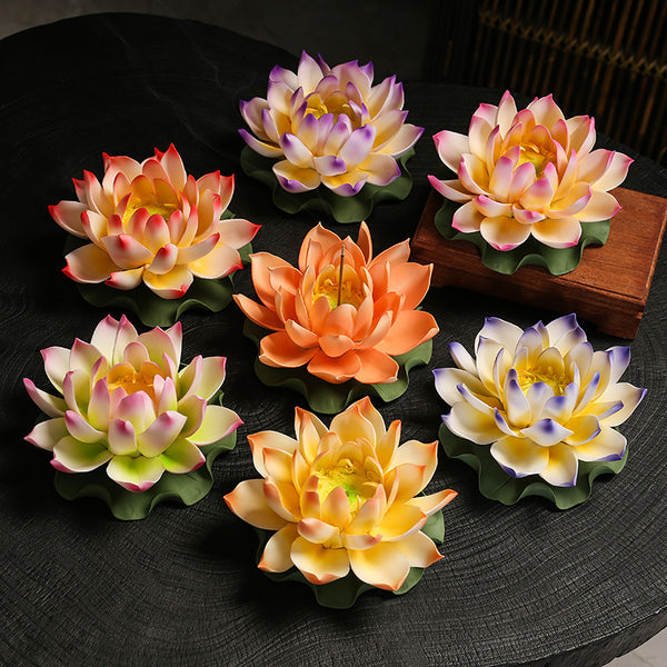 Vibrant Lotus Flower Incense Holder – Handcrafted Ceramic Backflow Burner for Tranquil Meditation and Home Decor