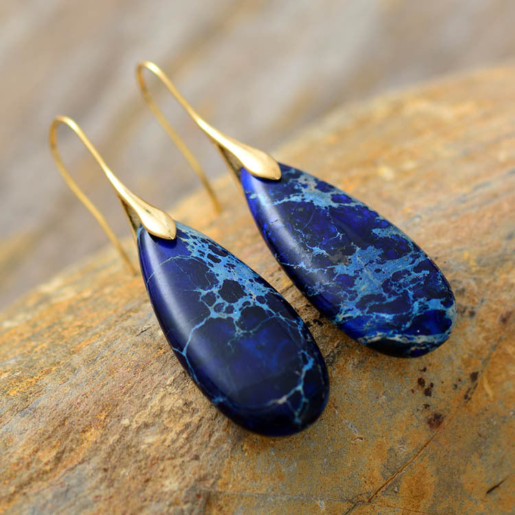 Deep Blue Sodalite and Brass Spiritual Awakening Earrings for Intuition and Clarity