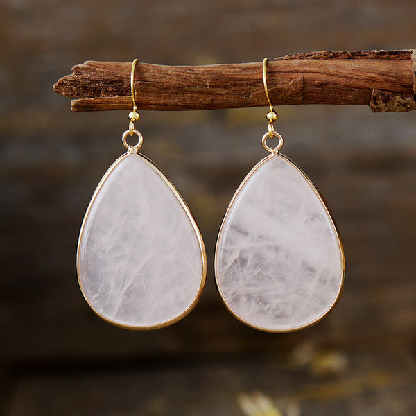 Teardrop Gemstone Earrings for Spiritual Healing and Chakra Balance with Gold Accents