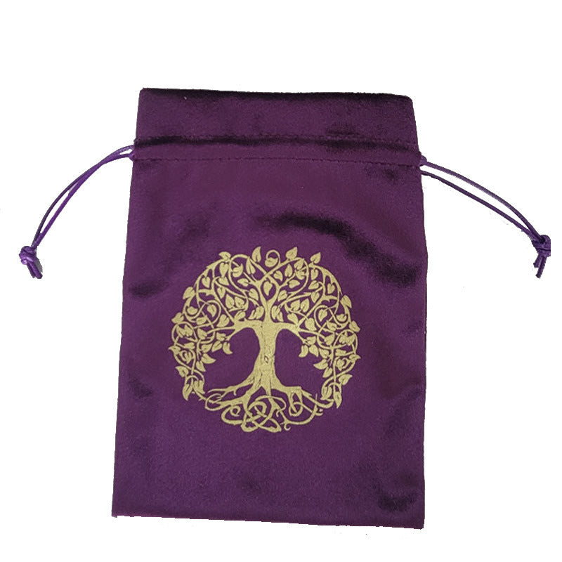 Velvet Tarot and Crystal Pouches with Sacred Symbols – Owl, Tree of Life, and Hamsa Hand for Spiritual Tools and Altar Accessories