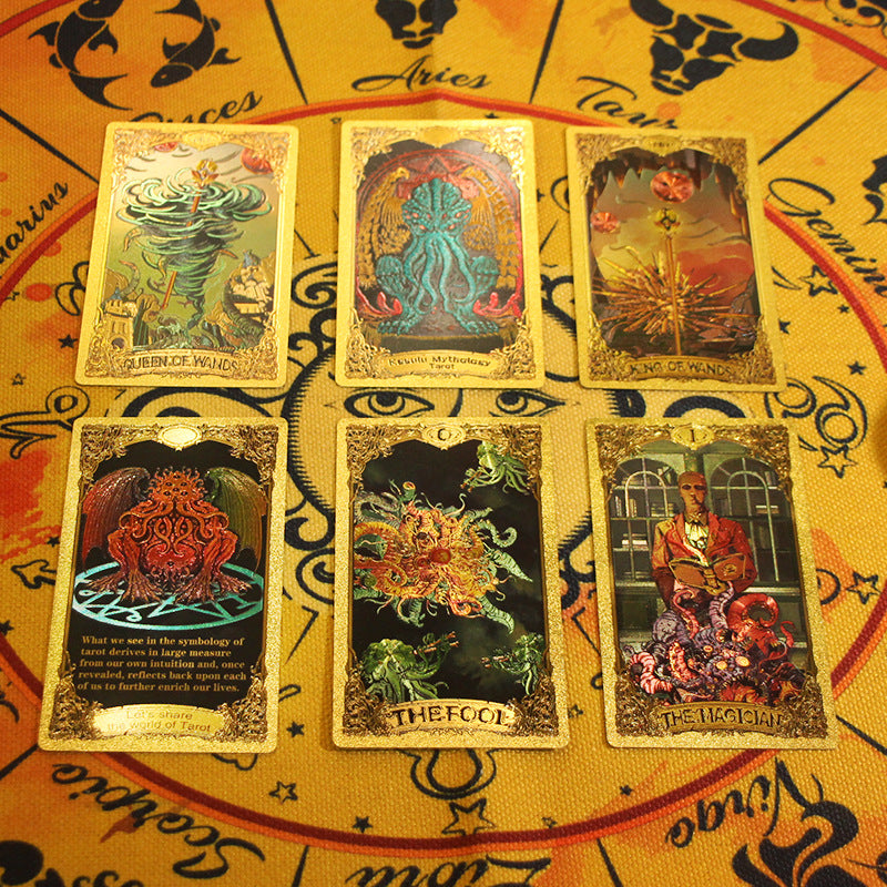 Kesulu Mythology Tarot Deck with Gold Foil Detailing - Unveil the Mystical Realms of Cthulhu and Eldritch Beings