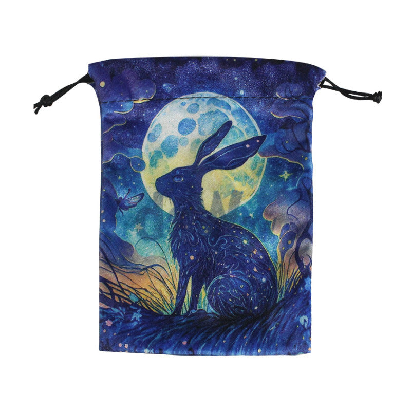 Celestial Night Sky Velvet Tarot Pouch with Vibrant Animal and Nature Art – Spiritual Divination Storage Bag