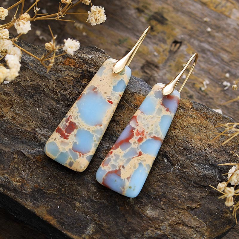 Handcrafted Mosaic Jasper and Turquoise Healing Drop Earrings with Gold-Plated Hooks for Spiritual Balance