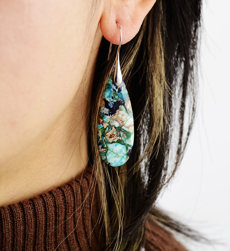 Handcrafted Teardrop Gemstone Earrings with Metal Accents for Spiritual Balance and Grounding