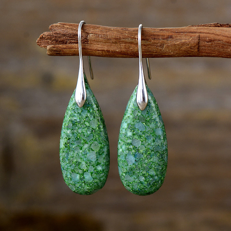 Textured Teardrop Gemstone Earrings with Silver and Gold Accents for Chakra Healing and Spiritual Protection