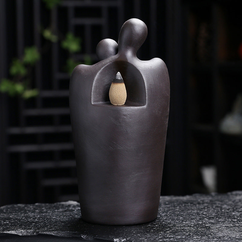 Abstract Embracing Couple Backflow Incense Burner with Heart Smoke Effect for Meditation and Romantic Zen Decor