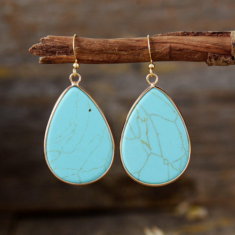 Teardrop Gemstone Earrings for Spiritual Healing and Chakra Balance with Gold Accents