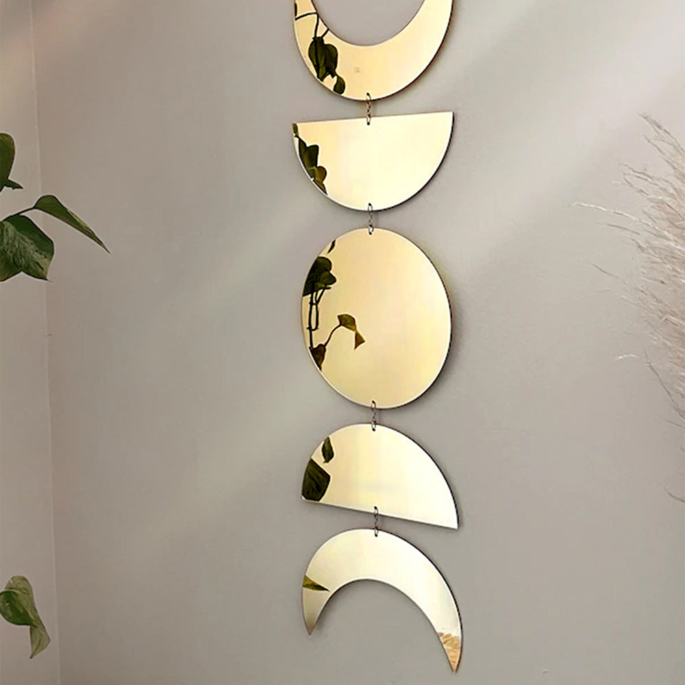 Golden Lunar Phase Wall Hanging - Boho Moon Cycle Decor