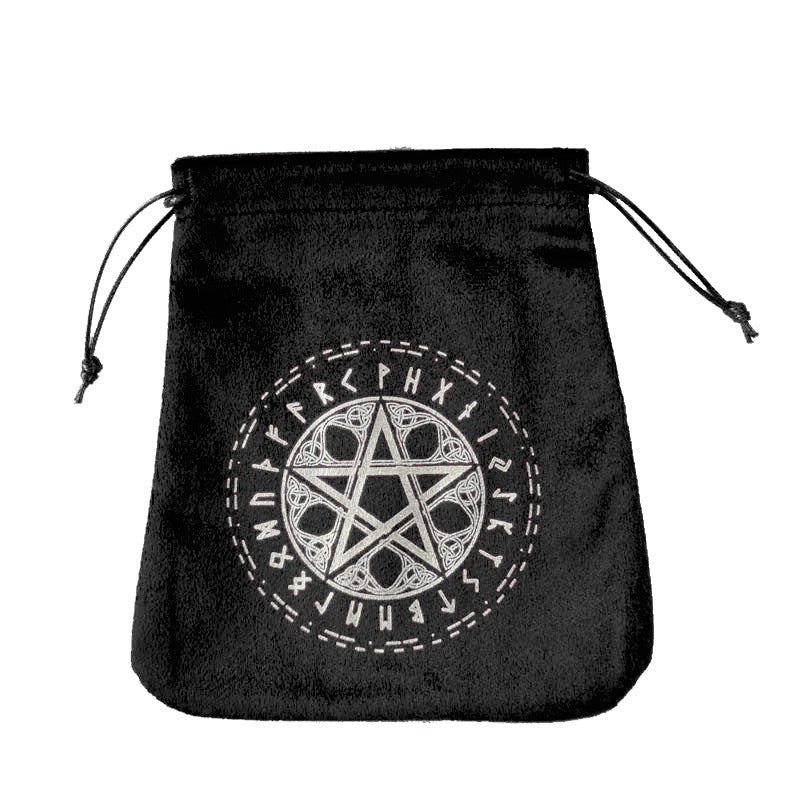 Velvet Drawstring Spiritual Pouches with Sacred Symbol Designs for Crystals, Tarot, and Rune Storage