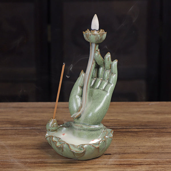 Graceful Handcrafted Lotus Hand Incense Burner for Spiritual Harmony