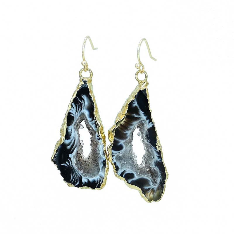 Handcrafted Geode Slice Earrings with Gold-Plated Edges for Spiritual Energy and Protection