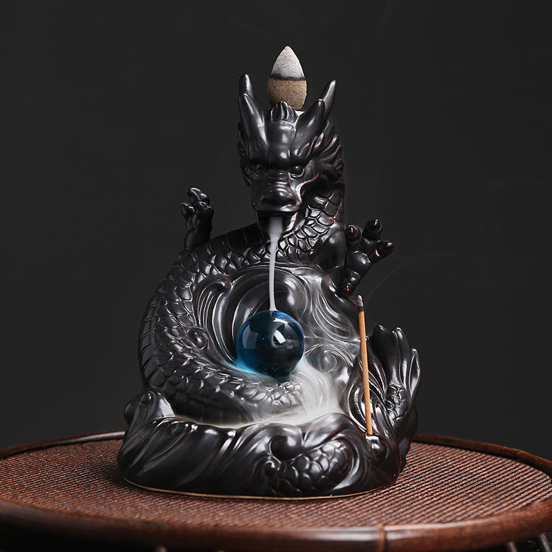 Dragon Backflow Incense Burner with Glass Orb for Meditation, Feng Shui, and Spiritual Cleansing