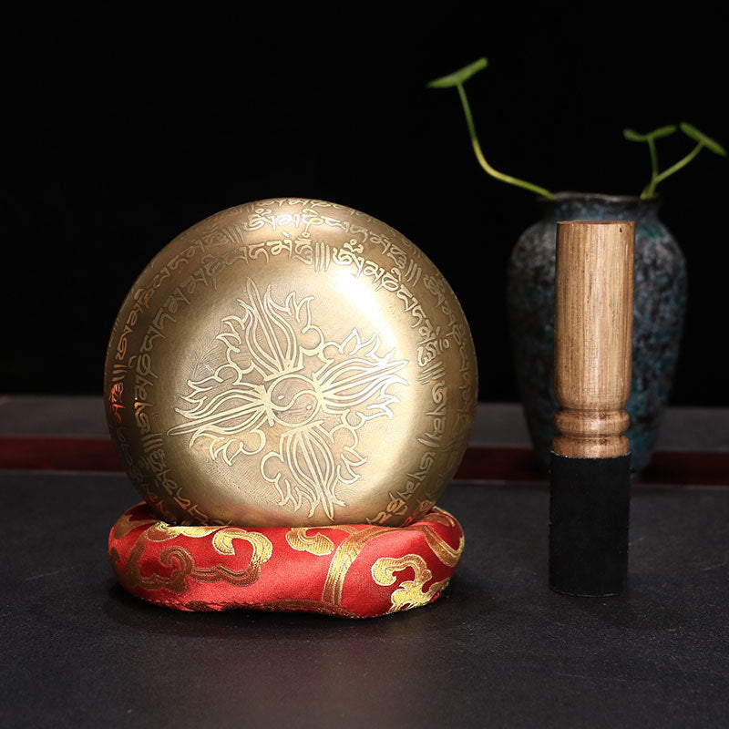 Handcrafted Tibetan Singing Bowl for Meditation and Sound Healing - Brass Singing Bowl with Sacred Engravings and Mantras for Spiritual Harmony and Chakra Alignment