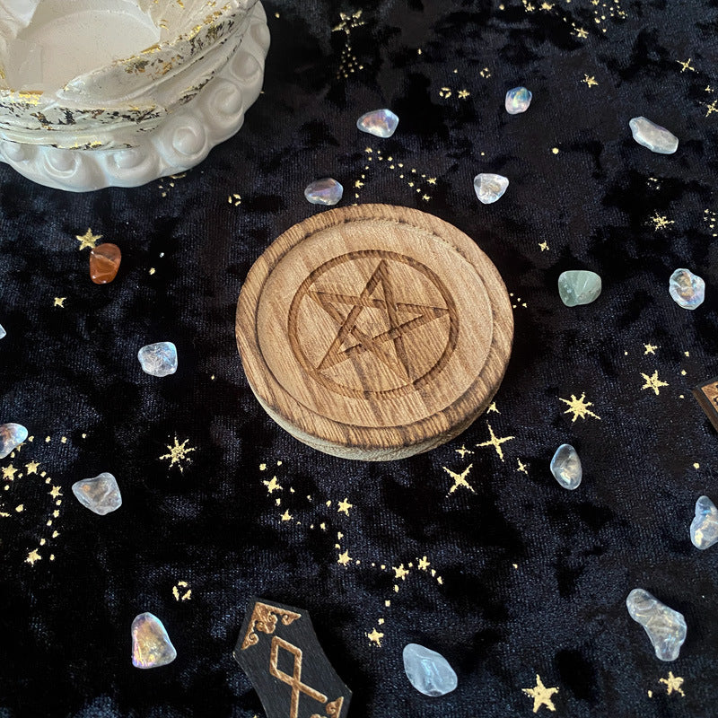 Handcrafted Wooden Pentacle Tea Light Candle Holder for Altar and Ritual Use