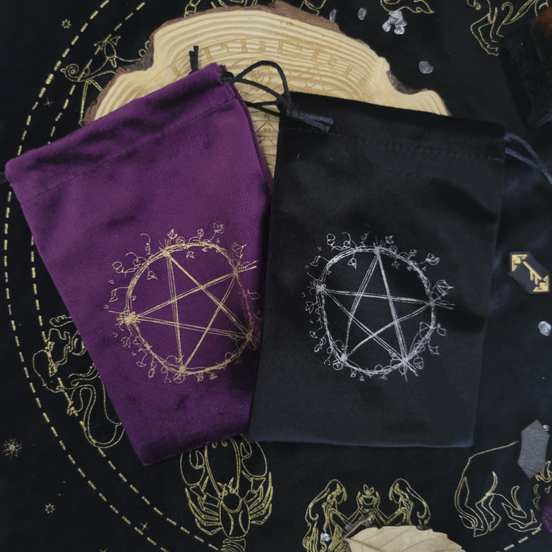 Velvet Tarot Pouch with Pentacle Embroidery – Elegant Ritual Tool for Tarot Cards and Crystals Storage