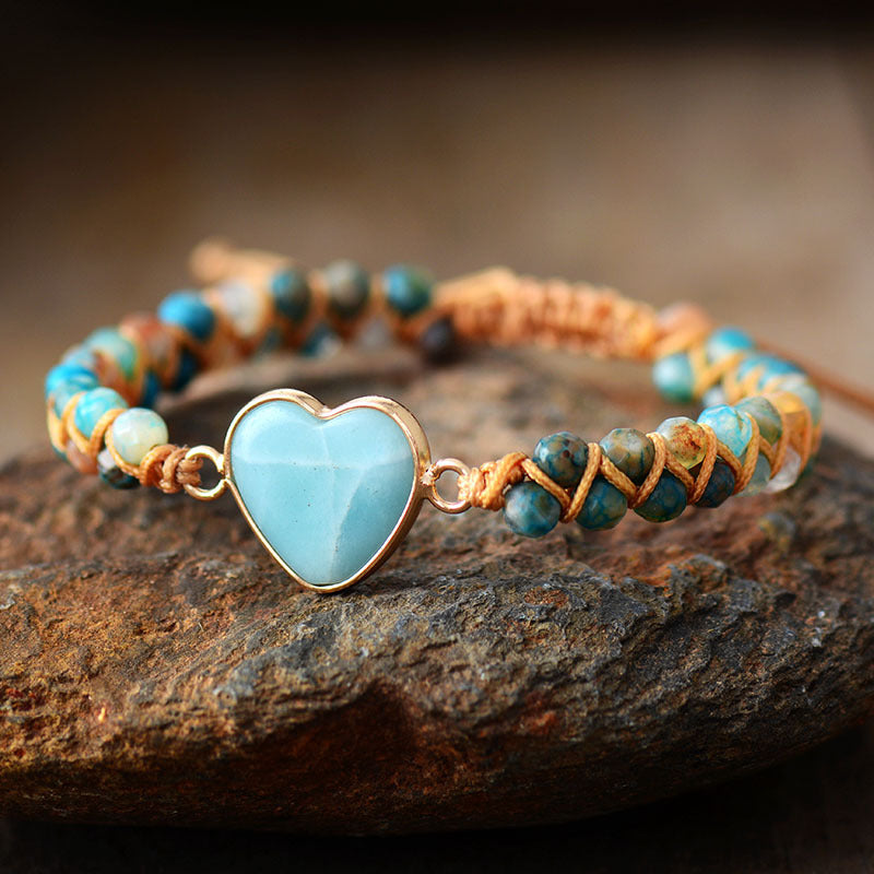 Heart-Centered Amazonite & Turquoise Love Bracelet for Emotional Healing and Balance