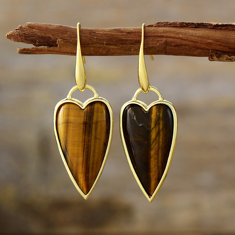 Heart-Shaped Gemstone Earrings with Gold Accents for Spiritual Love and Energy Balance