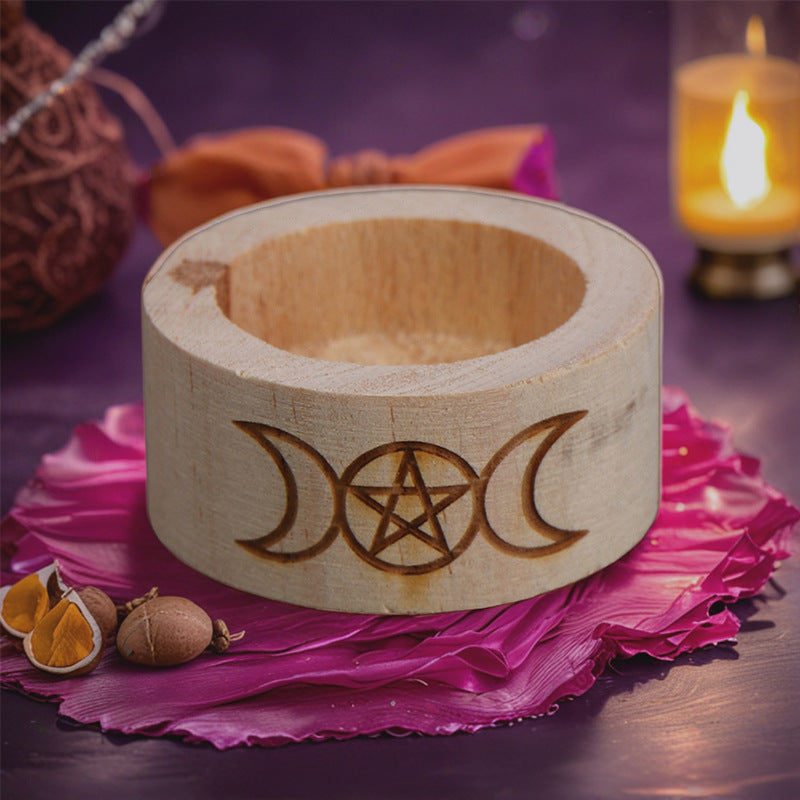 riple Moon Pentacle Wooden Tealight Candle Holders for Altar Decoration and Rituals – Handcrafted Spiritual Décor for Wiccan and Pagan Practices