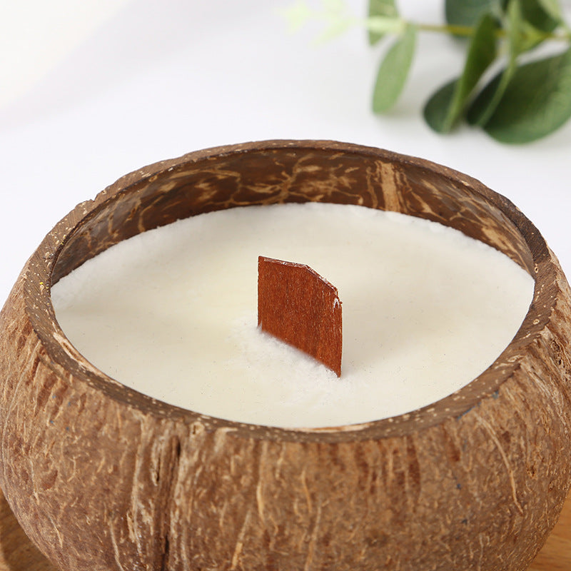 Eco-Friendly Coconut Shell Candle with Wooden Wick for Relaxation and Meditation