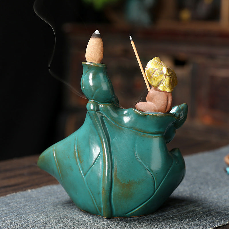 Frog Fishing Backflow Incense Burner with Leaf Design for Meditation, Relaxation, and Spiritual Cleansing