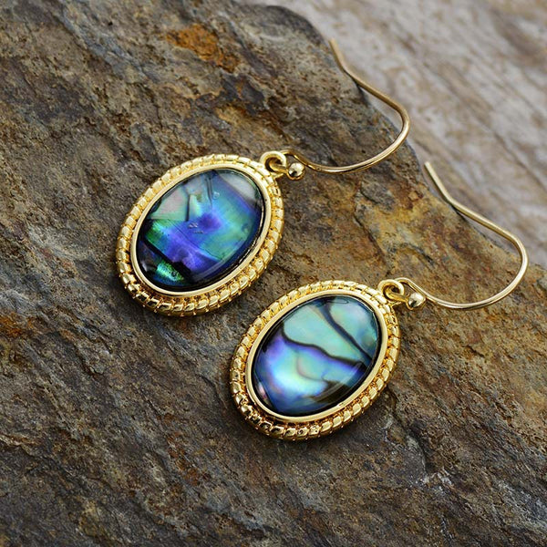 Gold-Plated Oval Gemstone Earrings for Spiritual Protection and Inner Harmony