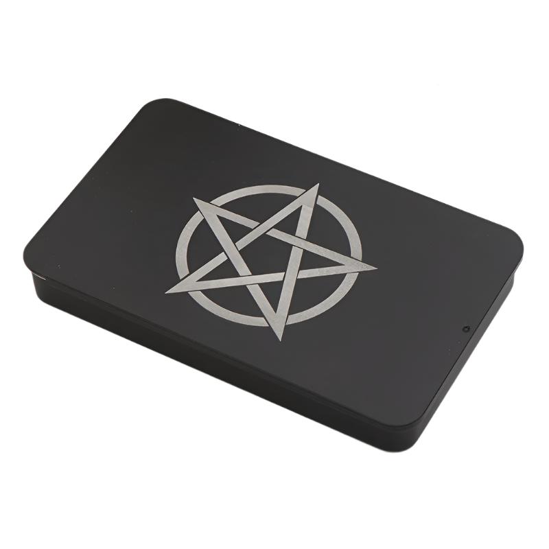 Mystical Zodiac and Sacred Cat Design Black Metal Storage Box – Ideal for Safely Storing Tarot Cards, Crystals, and Essential Spiritual Tools for the Modern Practitioner